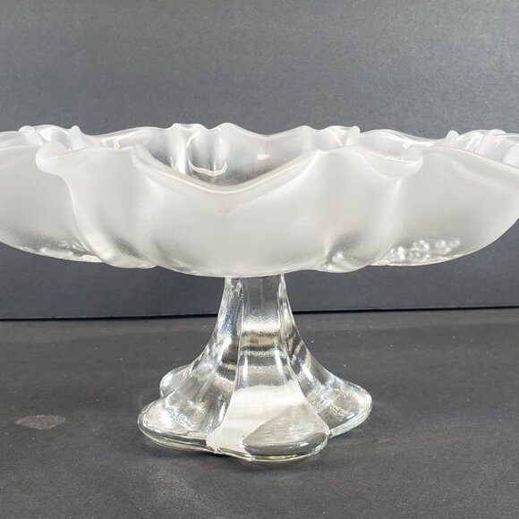 Vintage 1980s Mikasa Christmas Story Footed Bon Bon, Frosted Glass, Germany - Picture 8 of 13